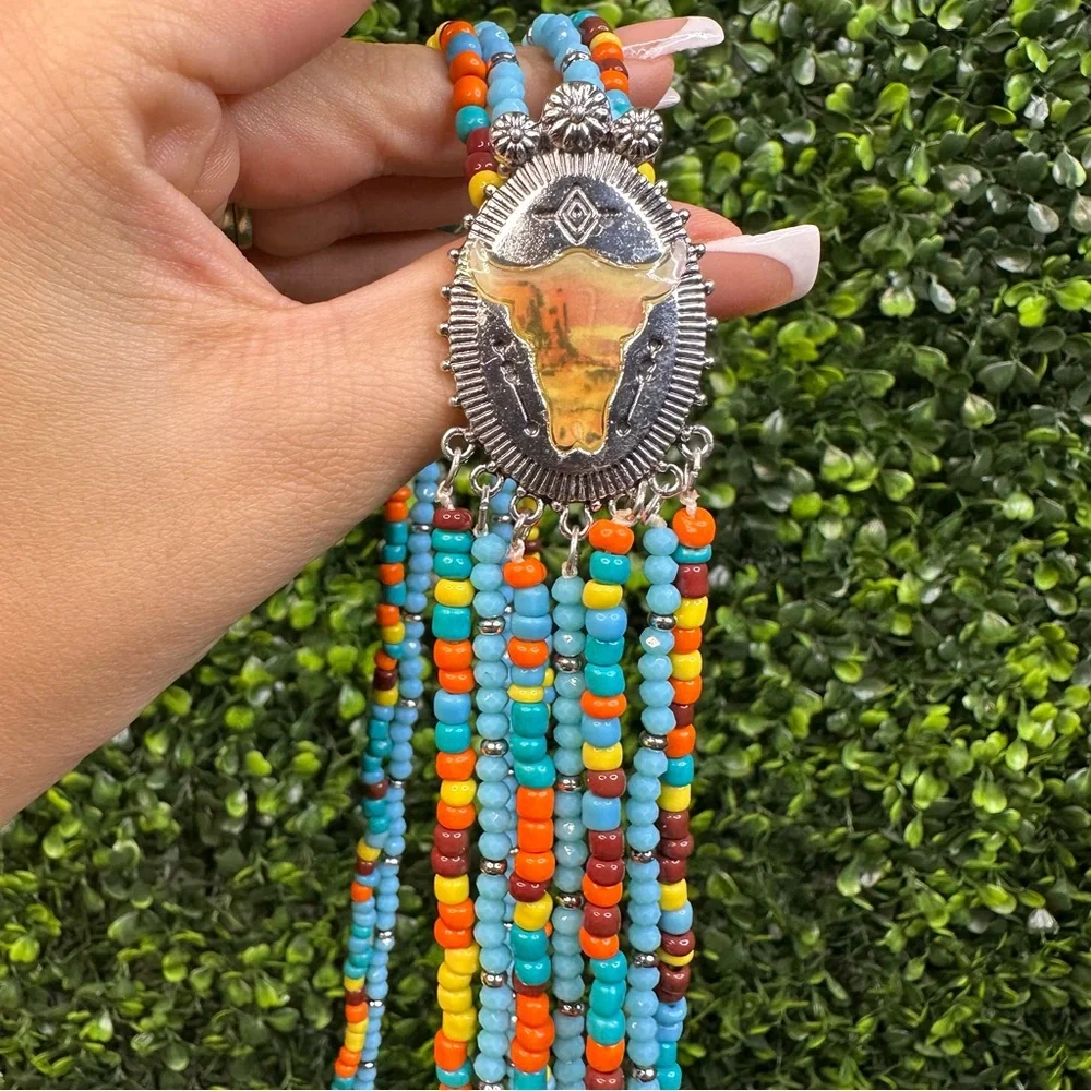 Justin‎ boots western Colorful Beaded Necklace with Pendant